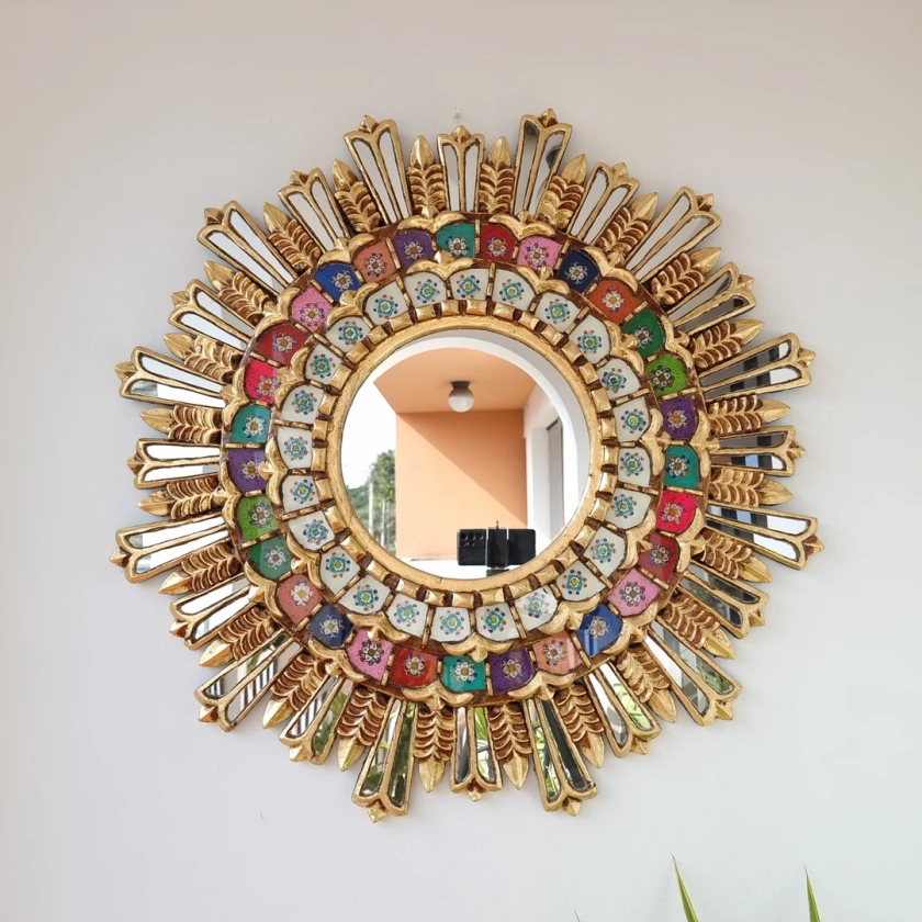 Peruvian Mirrors "Reeza 78 cm Multicolor Gold" - Interior decoration - Wall mirror - Home decoration - Decorative mirrors