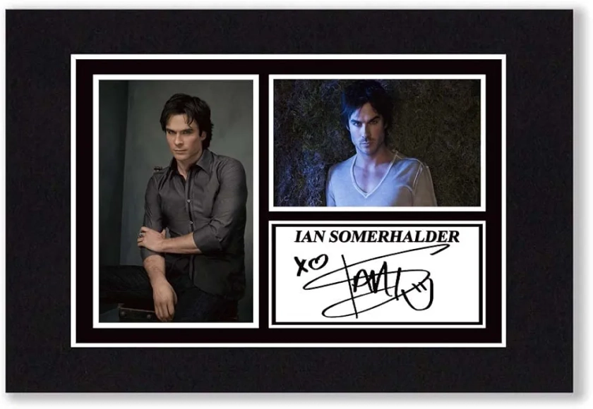 A4 Mounted Signed Ian Somerhalder - Vampire Diaries Damon Salvatore Photo Montage - With Pre Printed Autograph - Ready To Be Framed - Artwork, Wall Art World Cup 2022 Football Memorabilia