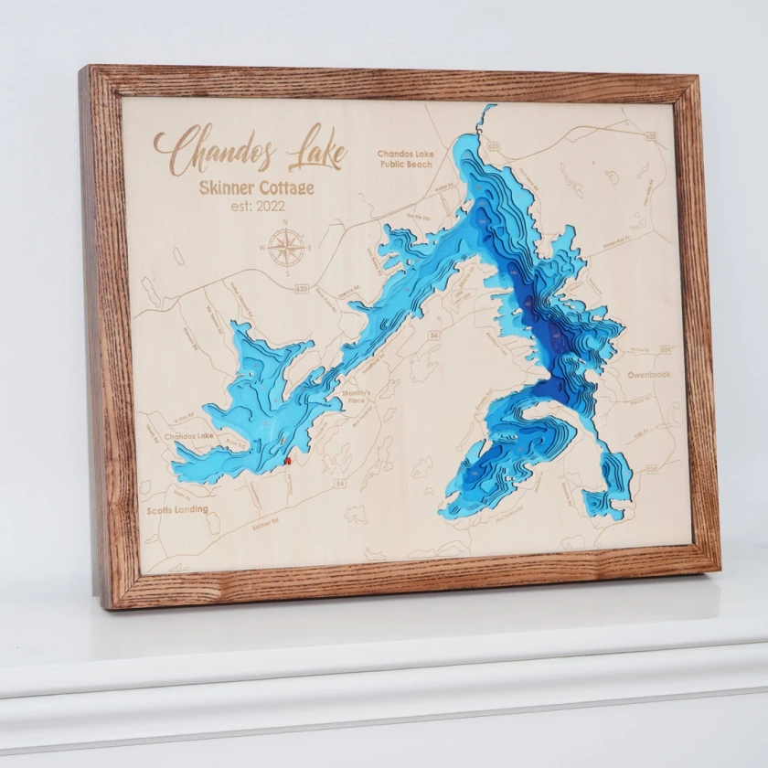 3D WOOD Custom Lake, Island, Coast map | Bathymetric & Topographic map | Cabin House Wall Art, Housewarming, Christmas gifts