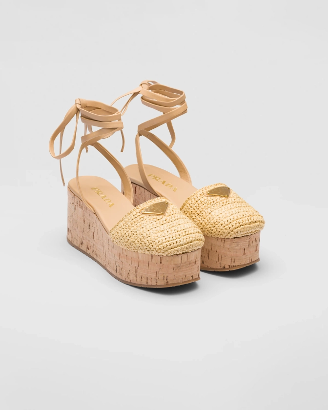 Natural Crochet Wedge Sandals | PRADA