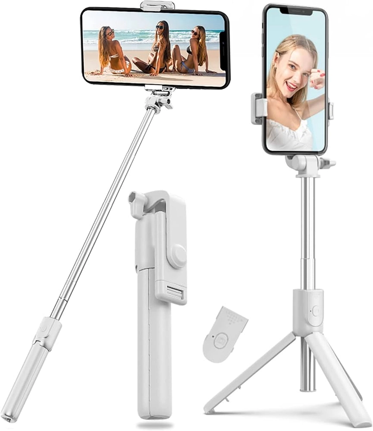 Bastone Selfie treppiede cavalletto per smartphone,Wireless selfie stick 4in1 Staccabile con Telecomando Rinforzato Retrattile-white