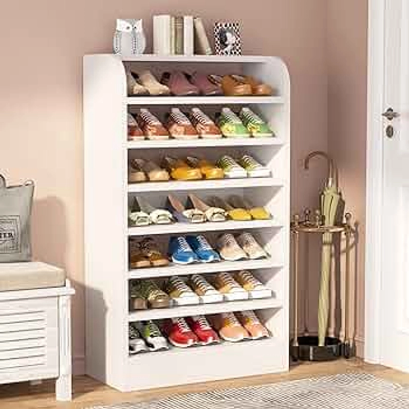 Tribesigns Shoe Rack, 8-Tier Tall Shoe Shelf, Wooden Shoe Storage Cabinet, White