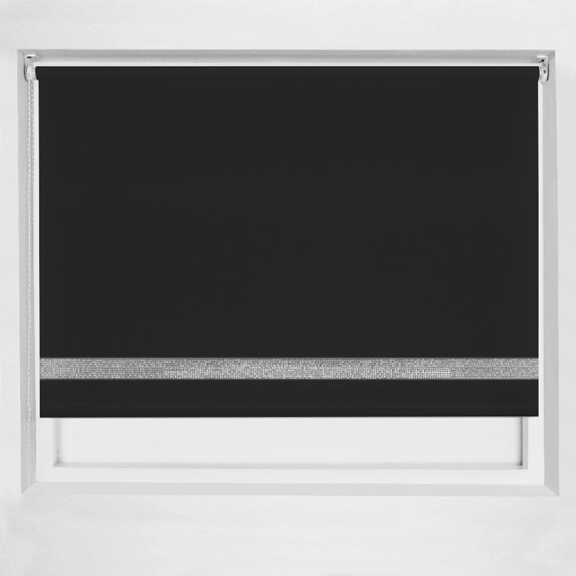 ROLLER BLINDS - DIAMANTE Diamante edge Roller Blind - Dim out - Multiple sizes And Colours (90cm, Black) : Amazon.co.uk: Home & Kitchen