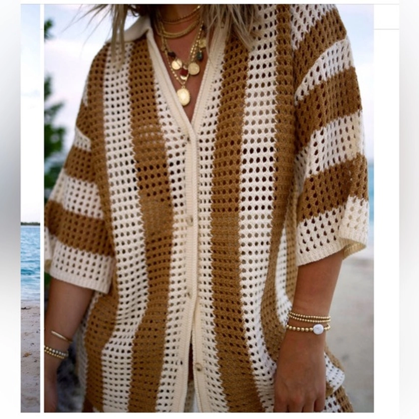 VICI X CAITLYN BRADLEY CROCHET BUTTON DOWN COVER UP TOP