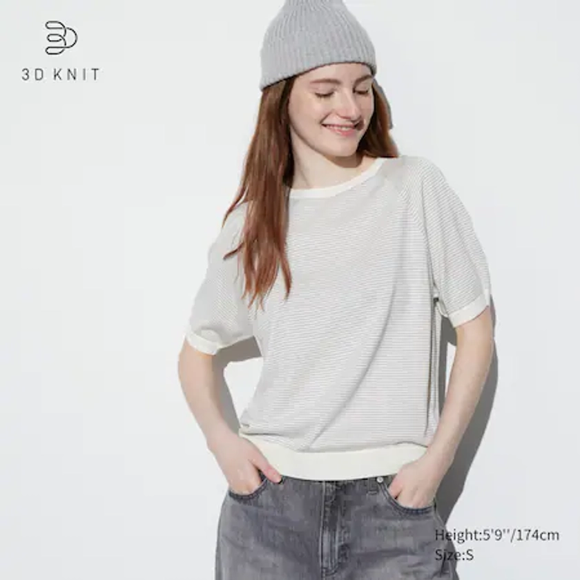 3D Knit Seamless Washable Crew Neck Half Sleeved Jumper