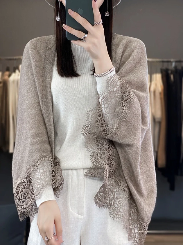 Manteau en laine de dentelle solide pour femmes, châle chaud, cardigan doux, cache-cou, écharpe Everak, mode coréenne, automne, hiver