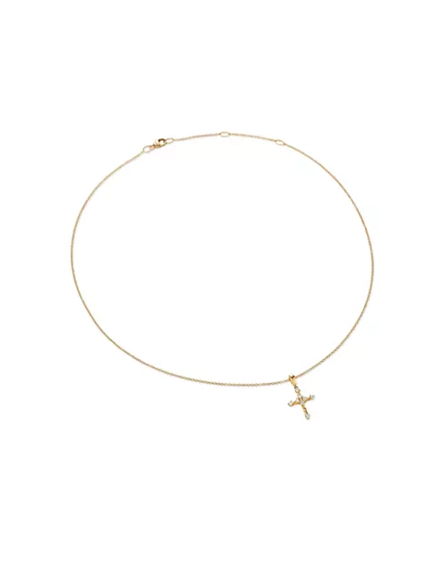 Petite Modern Renaissance Cross Pendant Necklace in 18K Yellow Gold with Diamonds, 22.1MM