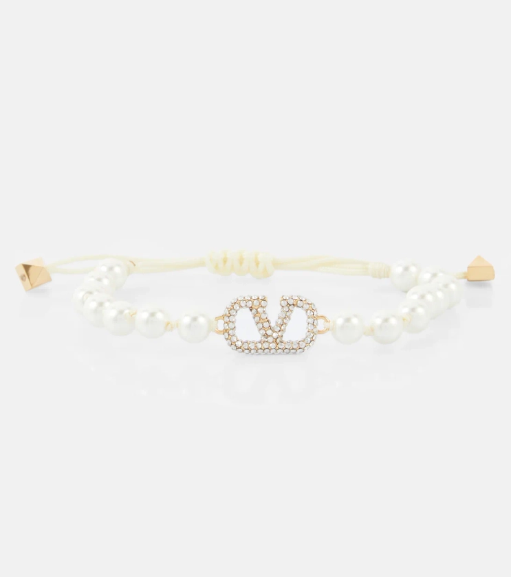 VLogo Signature faux pearl bracelet in metallic - Valentino | Mytheresa