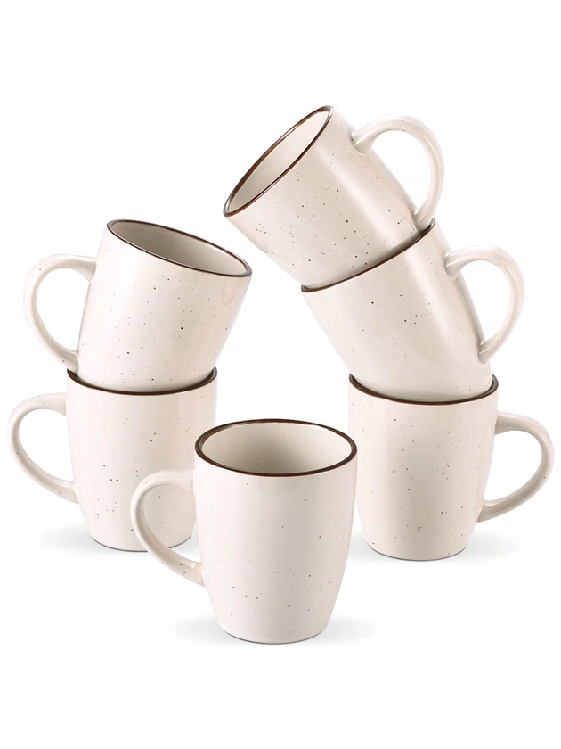 Ceramic Cup Coffee Mug Set - Modern Rustic Coffee Mugs Sets With Handle - Porcelain Cups For Tea | Latte | Cappuccino | Milk | Cocoa - Gifts For Men Women - Microwave Dishwasher Safe - 12 Oz - 6 Pack