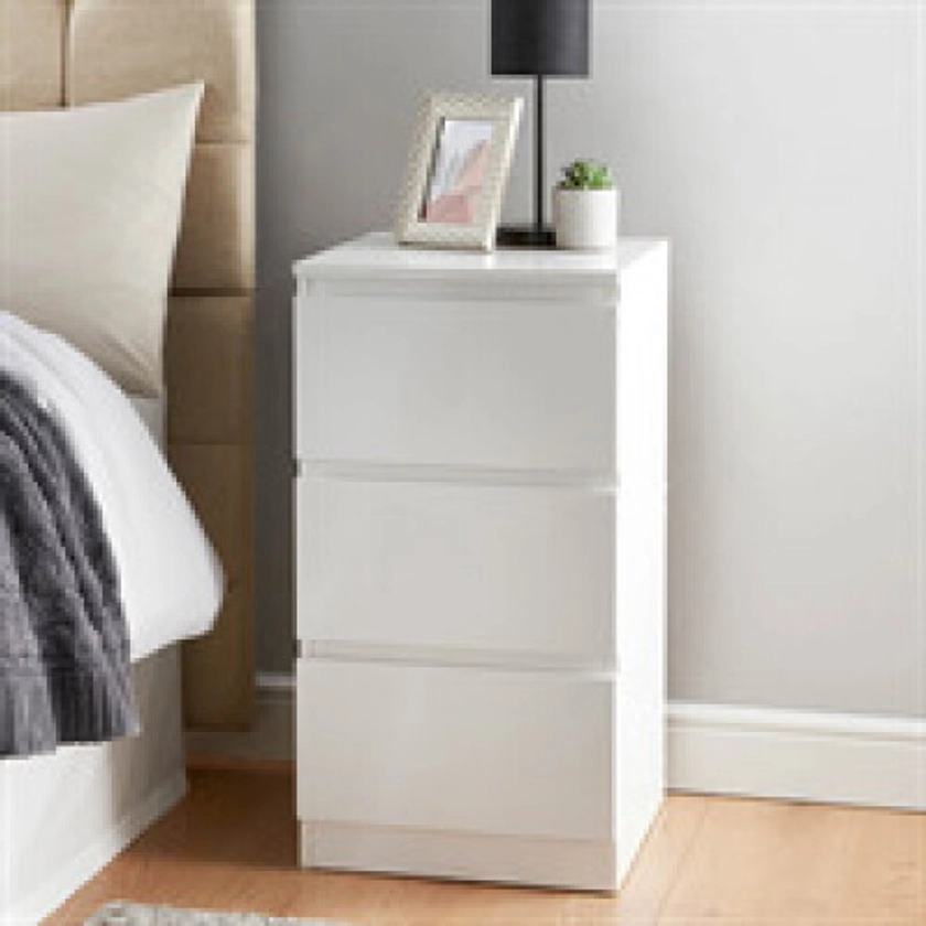 3 Drawer High Gloss Chest Nightstand Bedside Cabinet Storage Unit White on OnBuy