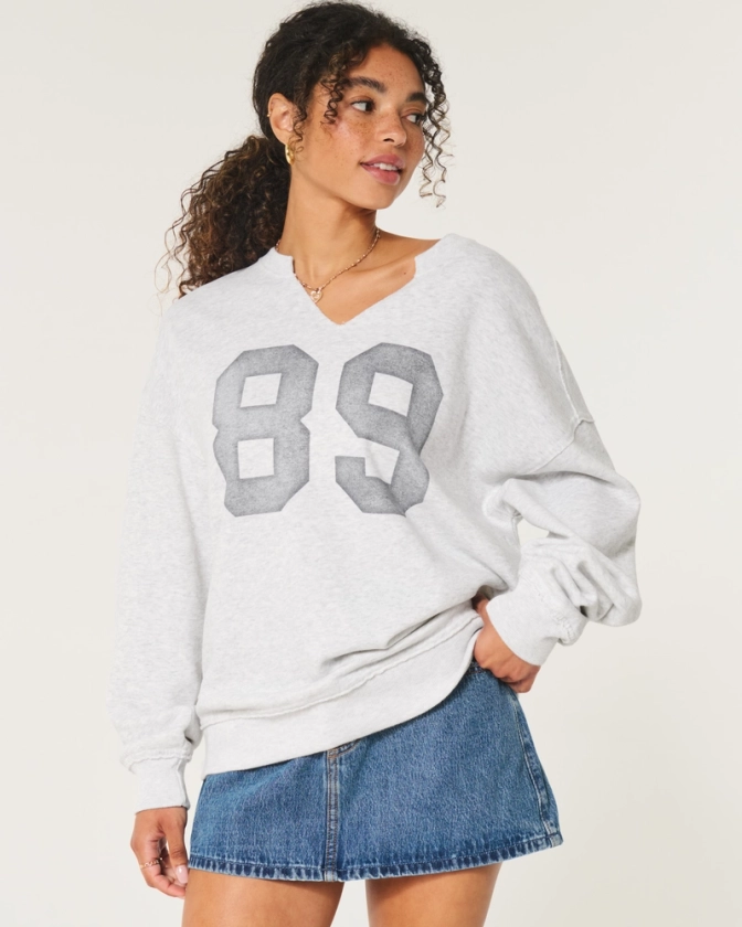 Women's Oversized Notch-Neck Athletic Graphic Sweatshirt | Women's Tops | HollisterCo.com