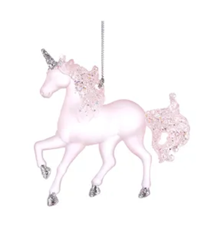 Matte Pink Unicorn With Glitter Ornament