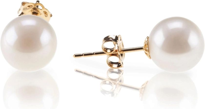 PAVOI 18K Gold Plated Sterling Silver Round Stud White Simulated Shell Pearl Earrings