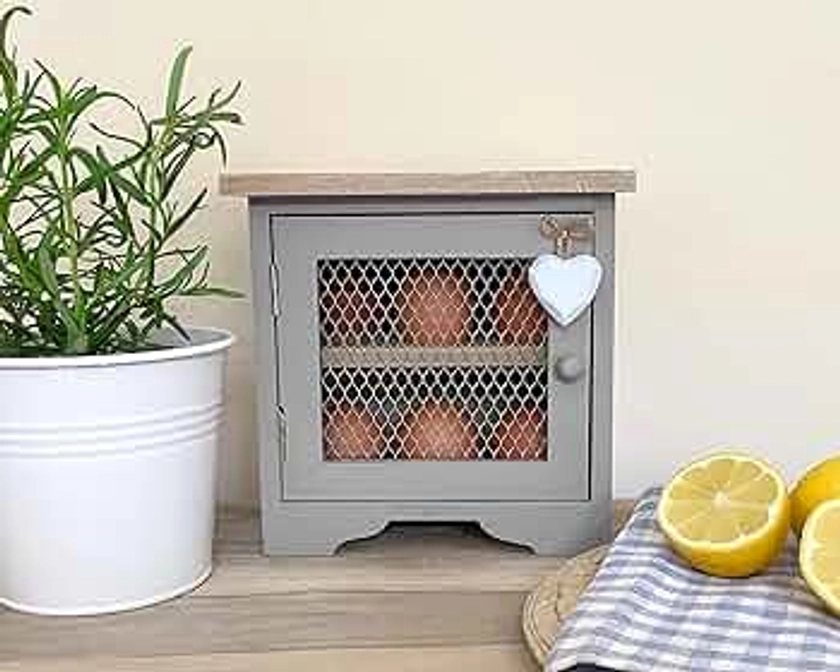 Grey Wooden Country Kitchen Egg Cabinet with Blue Heart