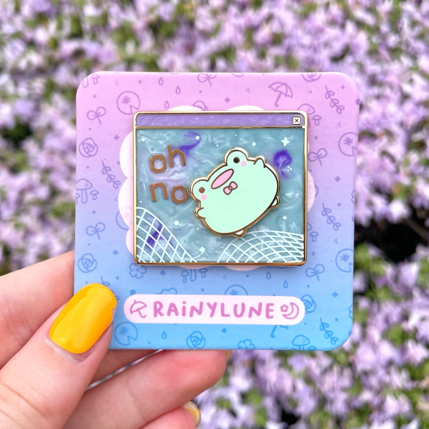 Oh No Vaporwave Frog Spinning Pin