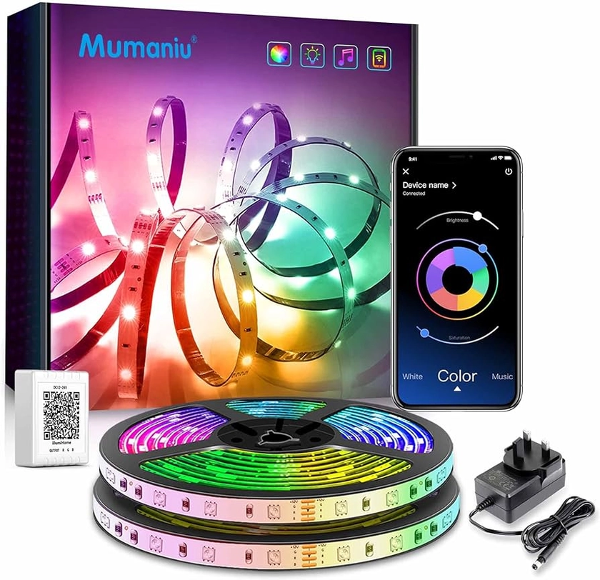 Mumaniu LED Strip Lights 30M(2 Rolls of 15m) Bluetooth, Ultra Long LED Ligh ts with Smart App Control Remote, Music Sync RGB Color Changing Flexible Led Lights for Bedroom Home Decoration