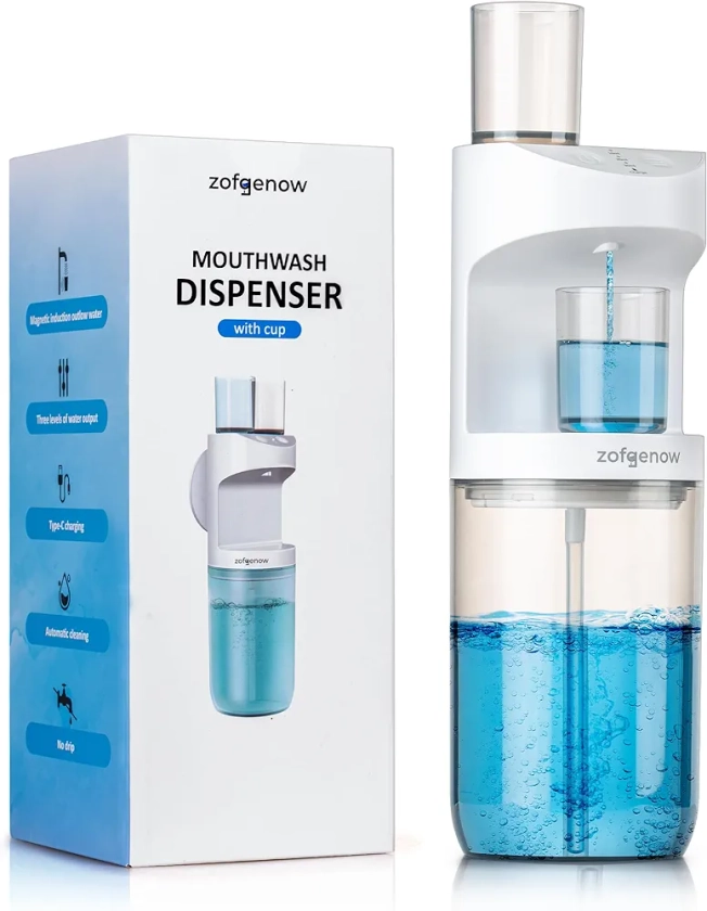 Automatic Mouthwash Dispenser for Bathroom,Bathroom Accessories 19.4 Fl Oz Dispensers with Magnetic Cups，Wall Mounted Dispenser,Suitable for All Age Groups,White