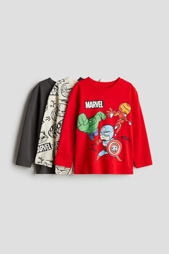 T-shirt a maniche lunghe 3 pezzi - Scollo arrotondato - A maniche lunghe - Rosso/Marvel Comics - BAMBINO | H&M IT