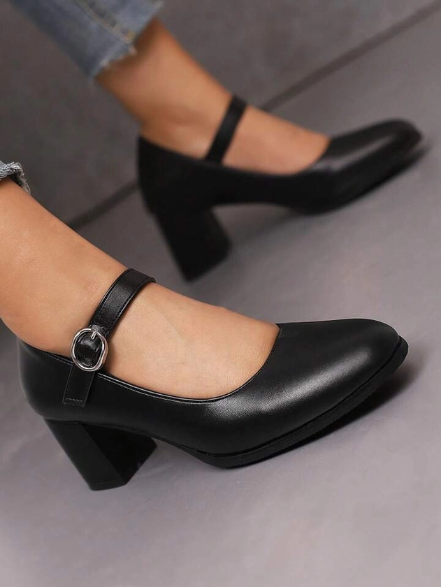 Black Elegant Mary Janes Pu High Heels Shoes For Women, Spring And Autumn New Arrival, Great For Work And Daily Wear | SHEIN USA