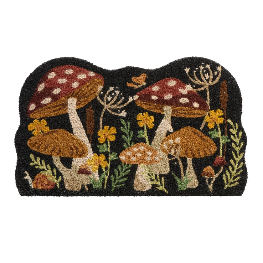 Black Multicolor Mushroom Forest Coir Doormat - World Market