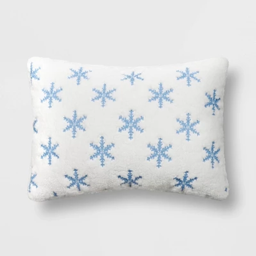 Faux Shearling Snowflake Lumbar Throw Pillow Ivory/Blue - Threshold™