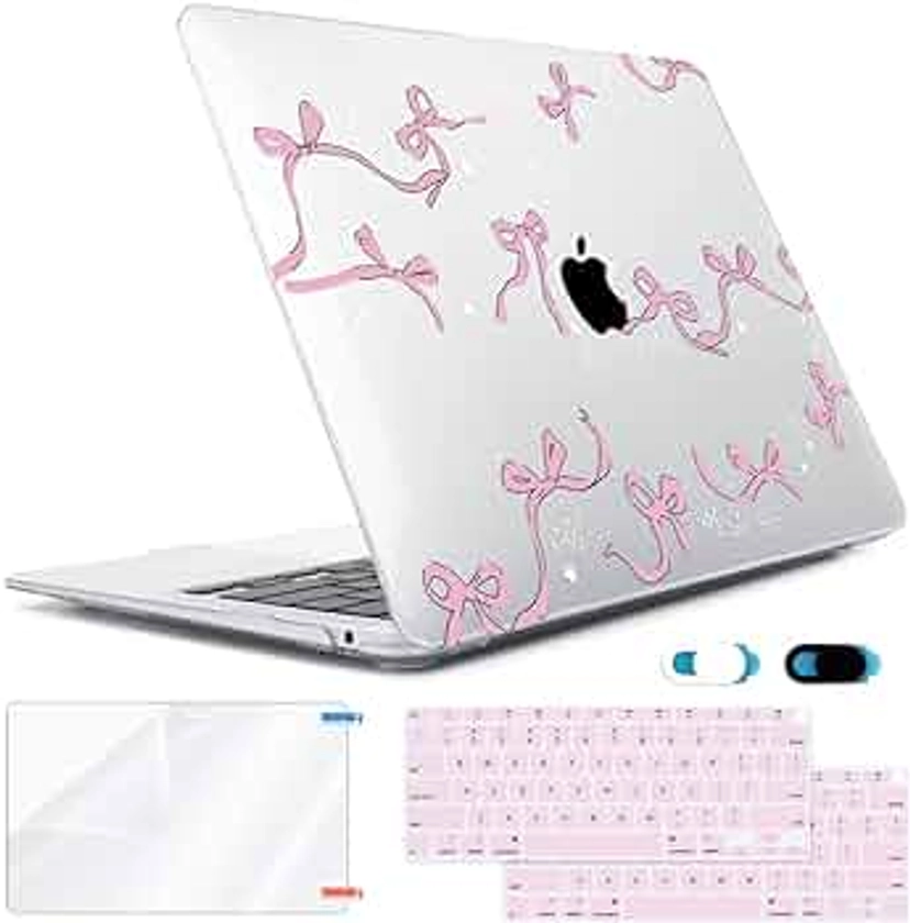 Compatible with MacBook Air 13 inch Case 2022-2020 2019 2018 A2337 M1 A2179 A1932 Retina Display with Touch ID, Plastic Hard Shell Case +Keyboard Cover+Screen Protector+Webcam Cover, Bows