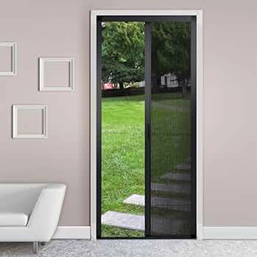 No-Drilling Retractable Screen Door, Folding Door with Aluminum Frame and Durable Mesh, Keeps Bugs Out, for Single Door or Double Door Customize Size(Black