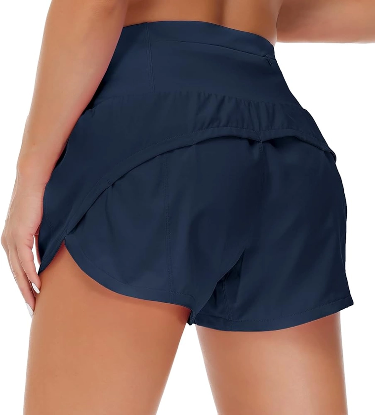 Amazon.com: Origiwish Women's High Waisted Running Shorts with Liner Quick Dry Athletic Workout Shorts Zipper Pockets Blue : Clothing, Shoes & Jewelry
