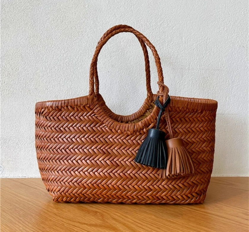 Handcrafted Woven Leather Tote Bag, Full Grain Leather Hand Woven Triple Jump Bamboo Style Ladies HOBO Bag, Summer Holiday Bag - Etsy UK