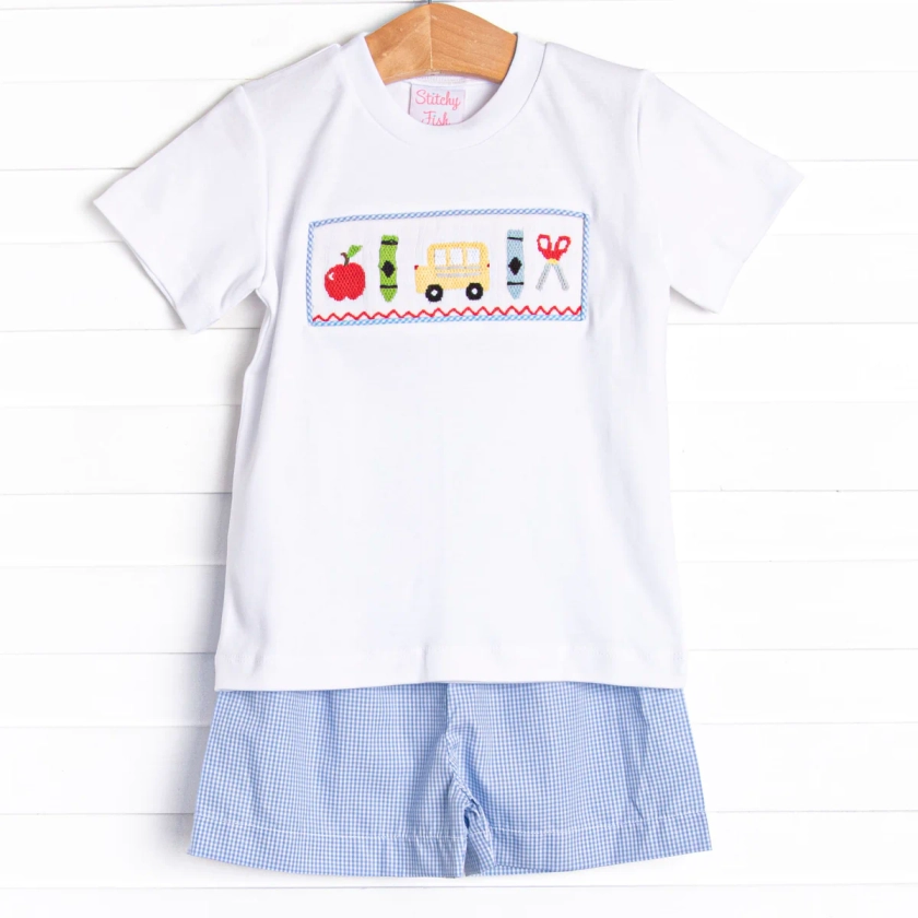 My First Day Smocked Short Set, Blue