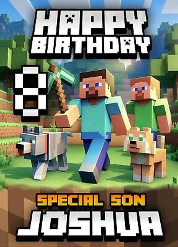 Minecraft Personalised Birthday Card Any NAME AGE RELATION! Steve Alex | eBay