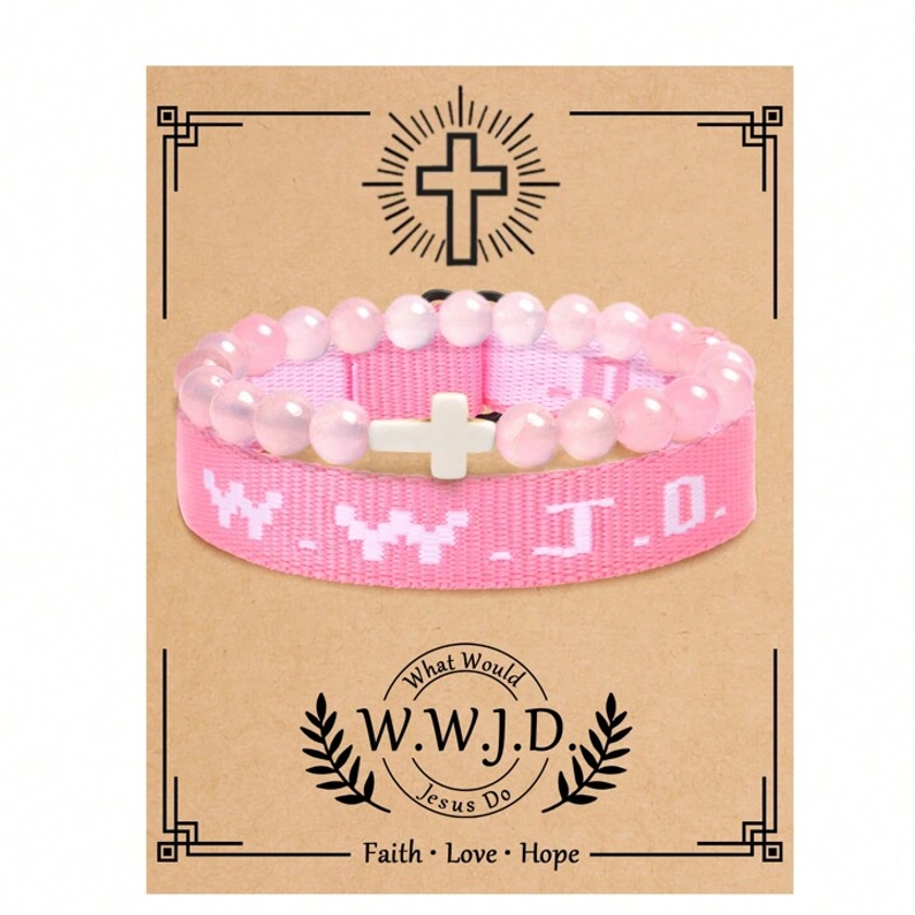 2Pcs WWJD Bracelet For Women Men Cross Beaded Bracelets Set Christian Gifts Wristbands Bracelet WWJD Rubber Bracelets - What Would Jesus Do Bracelet Jewelry Gift