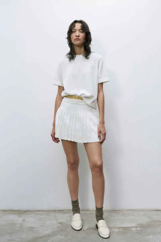 Cotton Pleated Skirt White Cordera