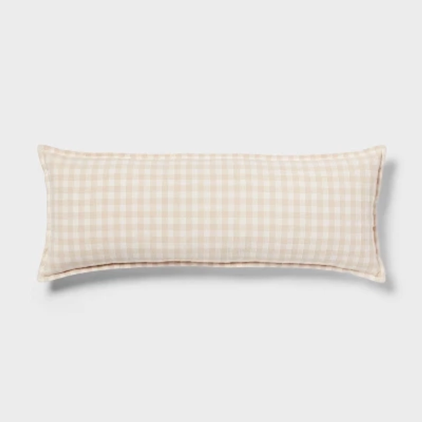 Gingham OS Oblong Dec Pillow Khaki/Ivory - Threshold™: Cotton Rectangle Lumbar Support, Indoor Use