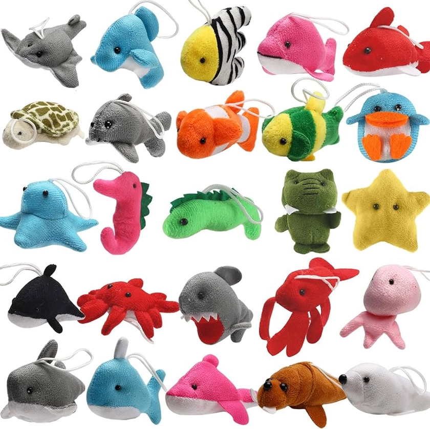 25 Pack Mini Ocean Animal Plush Toys,Sea Creatures Stuffed Toy for Kid Party Favor,Small Keychain Decoration for Christmas Tree,Goody Bag Fillers,Stocking Stuffers,Easter Eggs Fillers,Dog Cat