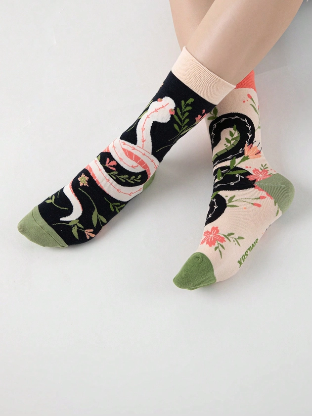 ROMWE Fairycore Chaussettes mi-mollet imprimées à la personnalité créative de mode pour femmes