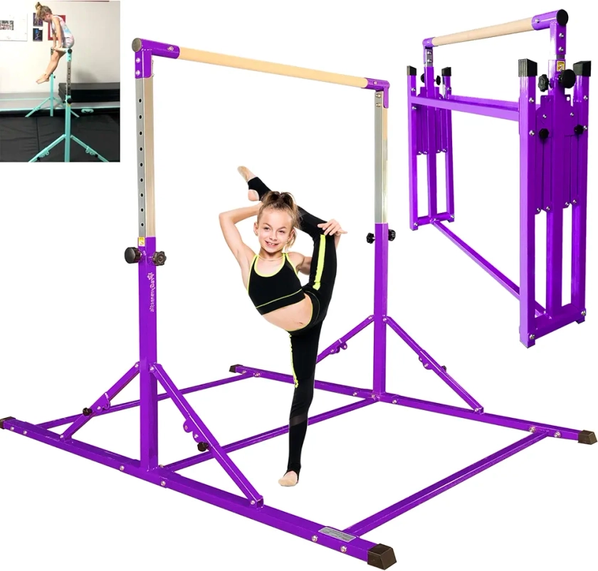 PreGymnastic Foldable Gymnastics Bar, 6FT Gymnastic Horizontal Bars, Folding Training Bar for Kids and Teenagers 3-18, Weight Limit 500 LB, Adjustable kip Bar,Children Home Gym Equipment Indoor