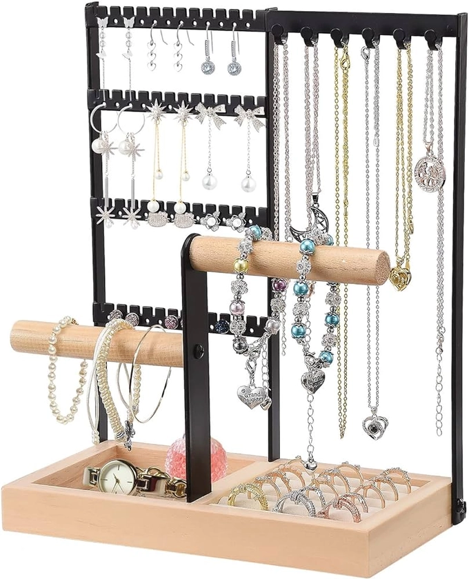 Caluself Présentoir à bijoux porte-chaîne, arbre à bijoux à 4 niveaux, support pour montre et boucles d'oreilles, rangement pour bagues, bracelets et accessoires : Amazon.fr: Mode