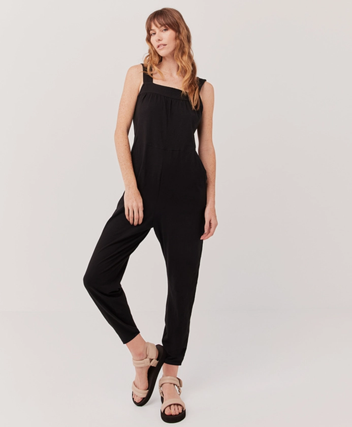 PACT Women's Black Relaxed Slub Overall Jumpsuit XS