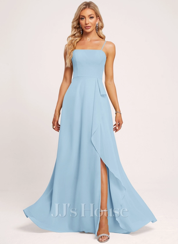 [US$ 89.00] A-line Square Floor-Length Chiffon Bridesmaid Dress With Ruffle (007290696)