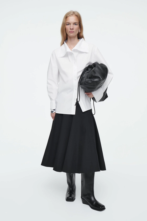 VOLUMINOUS PLEATED COTTON MIDI SKIRT