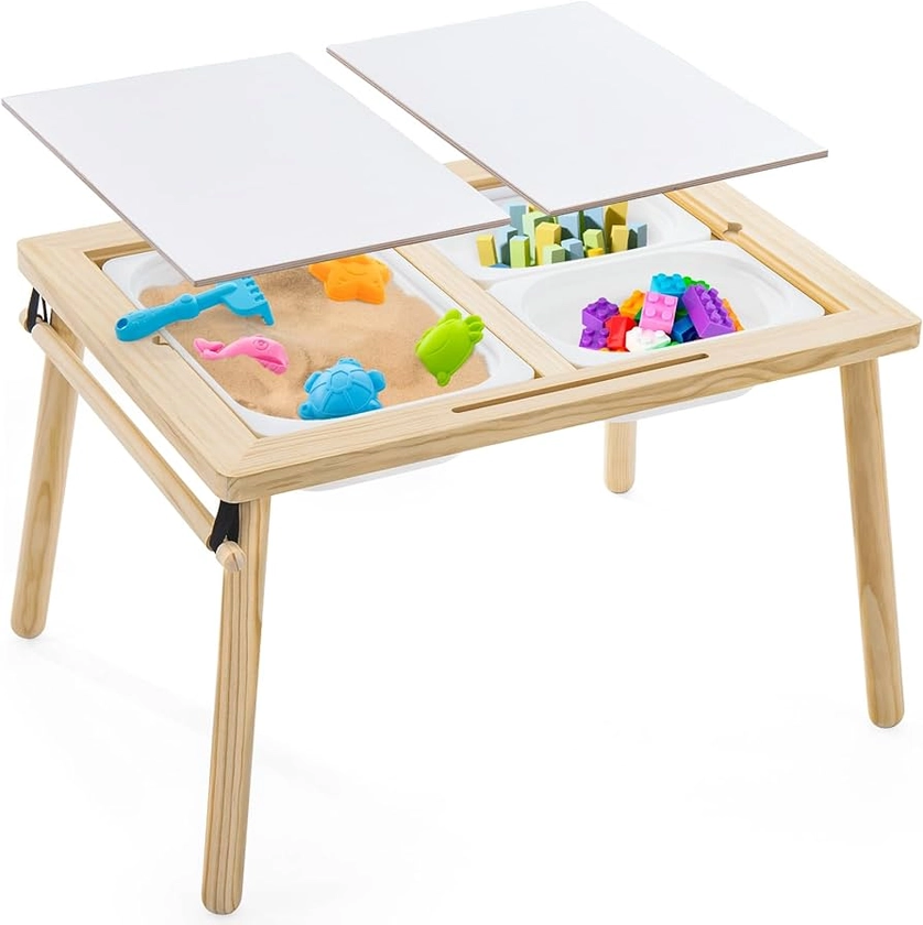 Sensory Tables for Toddlers,Kids Table with 3 Storage Bins, Activity Table with 7 Sand Toys, Indoor/Outdoor Play Sand Table, Gifts for Boys and Girls