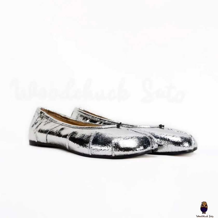 WoodchuckSato women's men's Tabi ballerinas Slip-on cracked silver lea