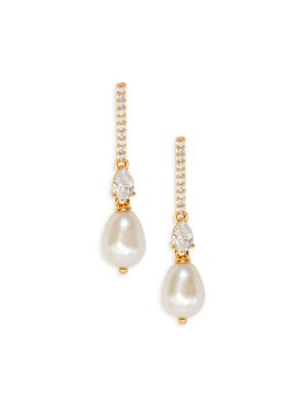 Adriana Orsini 18K Goldplated, 7MM Freshwater Pearl & Cubic Zirconia Drop Earrings on SALE | Saks OFF 5TH