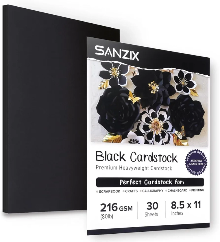 30 Sheets Black Cardstock 8.5 x 11 Inch Thick Paper, 80lb. 216 GSM Heavy Weight Printer Paper, Cardstock for Invitations, Menus, Calligraphy, Stationery Printing, Scrapbook, Crafts, DIY Cards