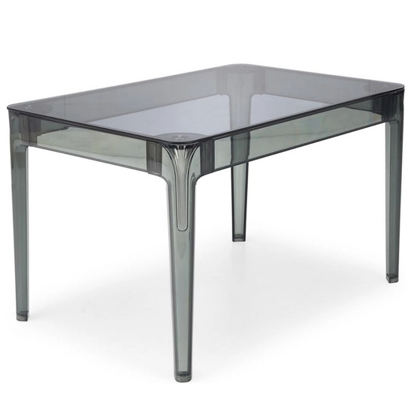 Table à manger design en polypropylène et verre fumé gris 120x80 cm