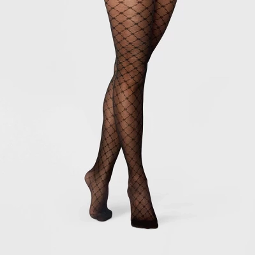 Women's Sheer Lattice Diamond Tights - A New Day™ Black S/M