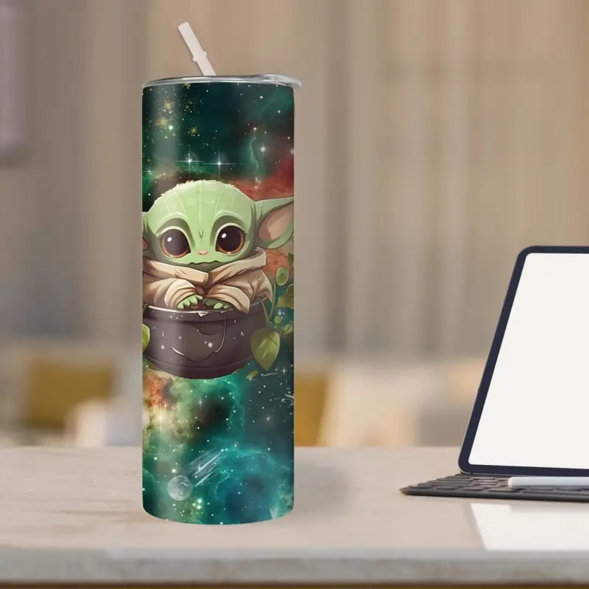 20oz * Yoda Tumbler with Straw - Stainless Steel Insulated Water Bottle, Rust-Proof & Detachable Lid, * Camping, Relaxation, and Gifts