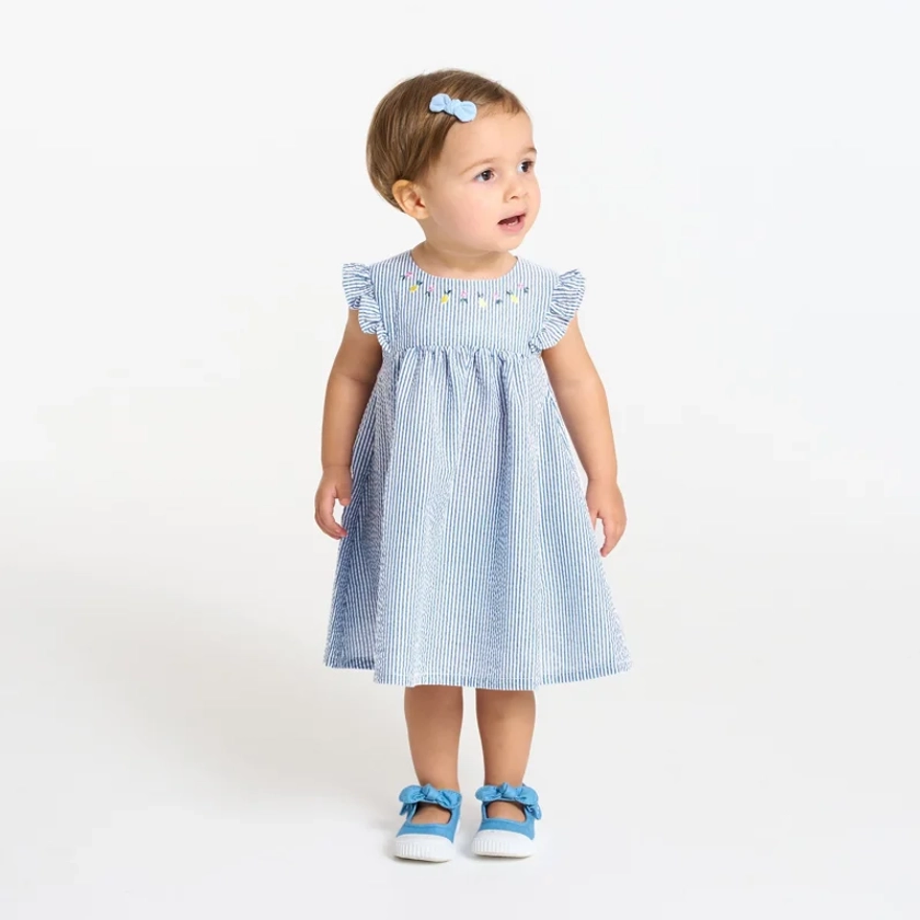 Robe rayée seersucker bleu bébé fille Bleu