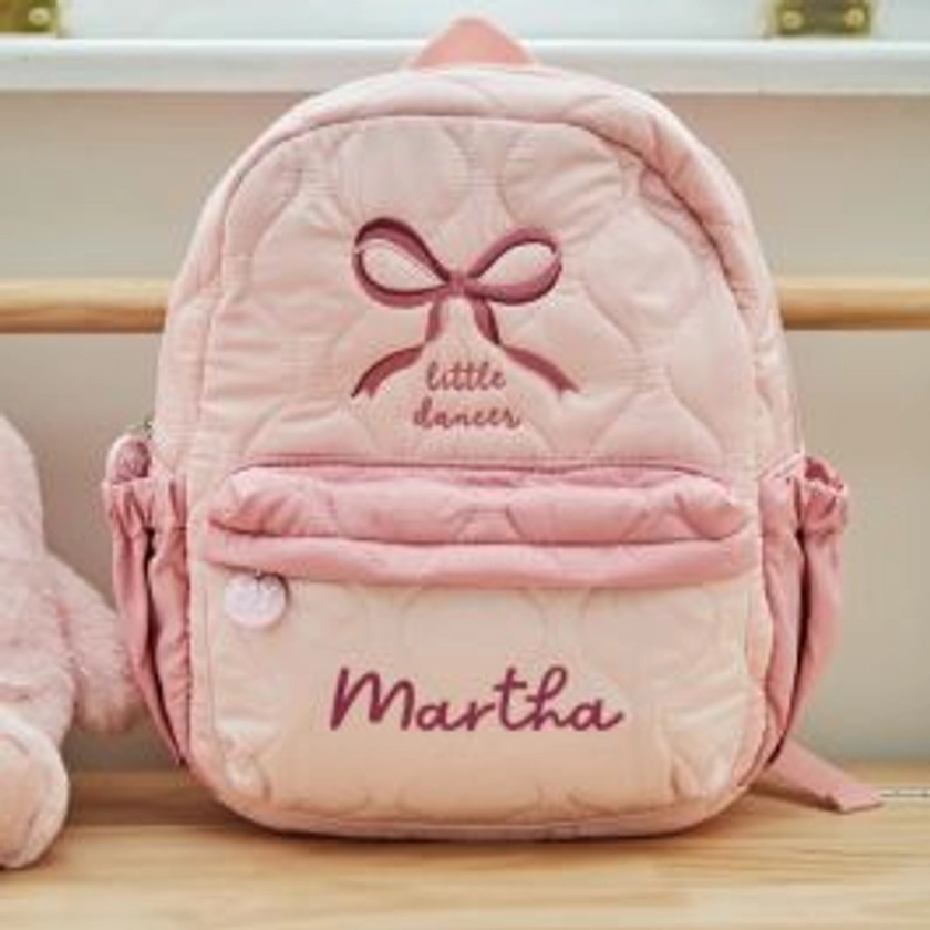 Personalised Bow Quilted Medium Backpack